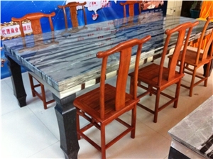 Black and Grey Table and Bench Set