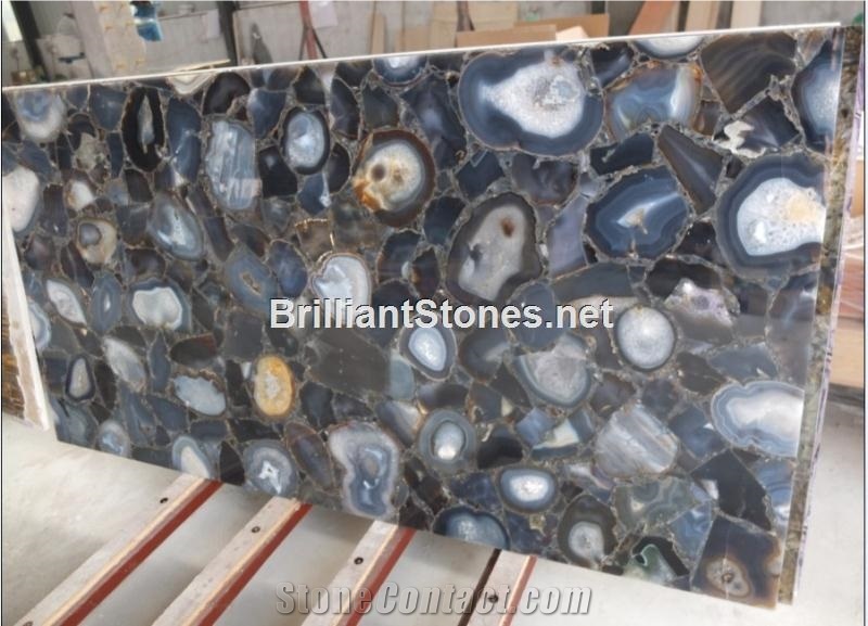 Natural Blue Agate Semiprecious Stone Slab