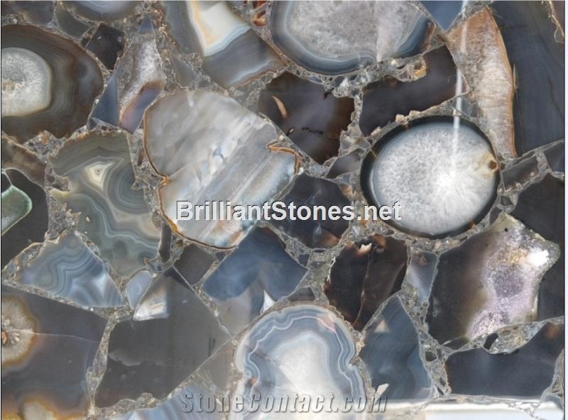 Natural Blue Agate Semiprecious Stone Slab