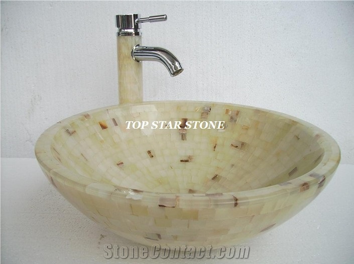 Mosaic Onyx Sink Vessel, White Onyx Sinks