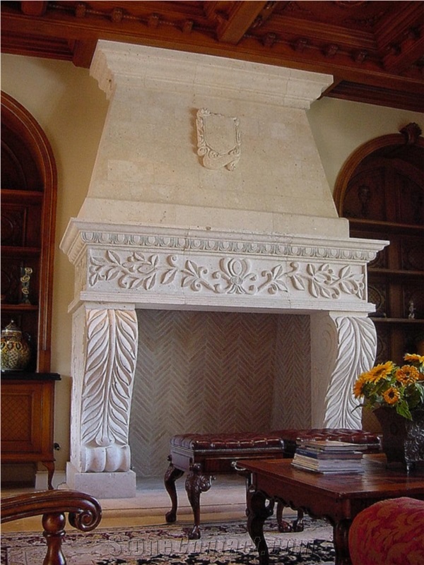 White Limestone Fireplace Surround