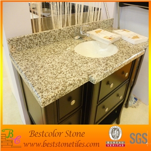 G640 Luna Pearl Granite Bathroom Vanity Tops Mounted with Ceramic Sink and Matched Wooden Cabinet