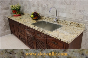 Antique Persa Gold Granite Kitchen Countertops with Kitchen Sink