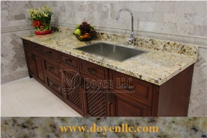 Antique Persa Gold Granite Kitchen Countertops with Kitchen Sink