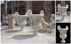 Natural Stone Garden Flowerpots,White Marble Pots