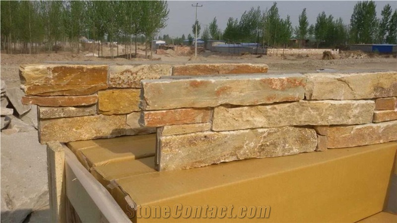 China Yellow Slate Culture Stone,Stack Stone,Wall Cladding Panel,Cement Ledgestone