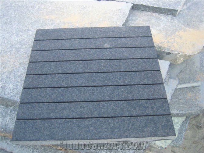 Surface Grooved G684 Fuding Black Basalt Tile, China Black Basalt