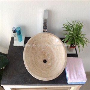 Beige Travertine Bathroom Vessel Sink with Conic Shape