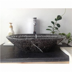 Grey Marble Bathroom Counter-Mounted Washbasin, Measures 520x350x127mm
