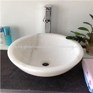 White Marble Bathroom Washing Bowls with Thick Edge