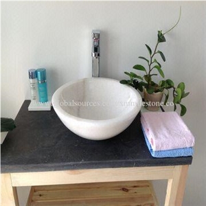 White Marble Bathroom Washing Bowls with Thick Edge