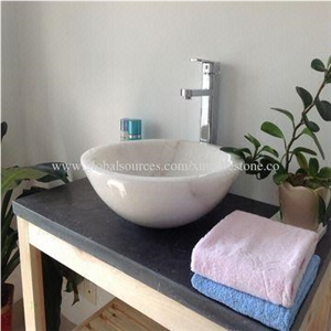 White Marble Bathroom Washing Bowls with Thick Edge
