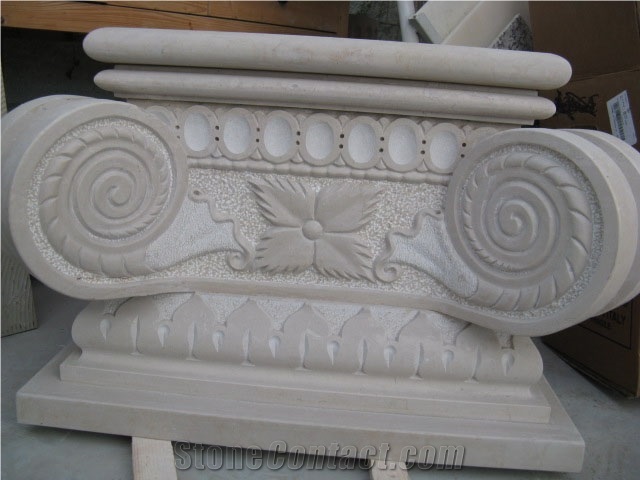Broccato Veneziano Limestone Carved Column Base, Column Capitals