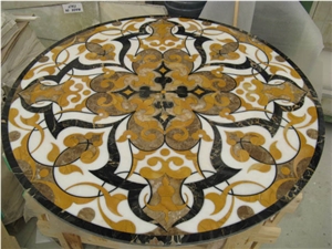 Marble Inlayed Waterjet Tabletops, Brocatello Di Siena Yellow Marble Waterjet Tabletops