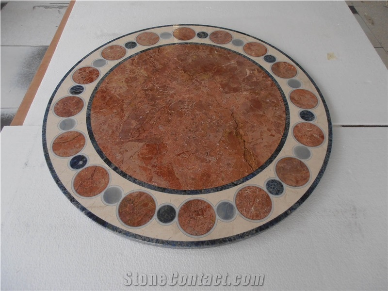 Rosso Marble Waterjet Inlay Tabletop, Skiros Rosso Red Marble Inlay Tabletops