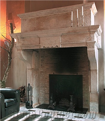 Antique Castle Fireplace Mantels, Saint Agnant White Limestone Fireplace Mantels