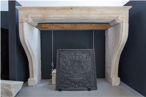 Antique French Stone Fireplaces, Beaumaniere Beige Limestone Fireplaces