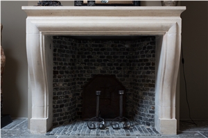 Hand Carved French Limestone Fireplace - Rovoli, Napoleon Beige Limestone Fireplaces