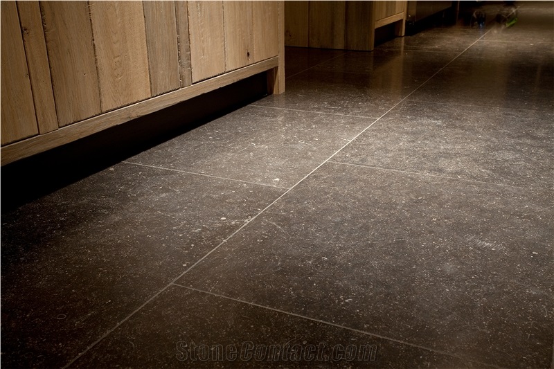 Pierre Bleu De Soignies Classic Floor Tiles, Belgium Black Limestone
