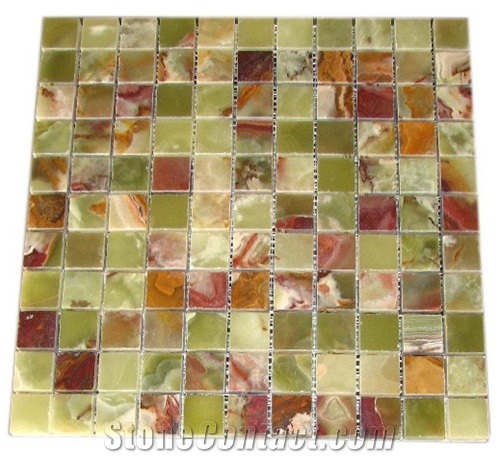1x1 Green Onyx Polished Mosaic Tiles, Pakistan Green Onyx Polished Mosaic