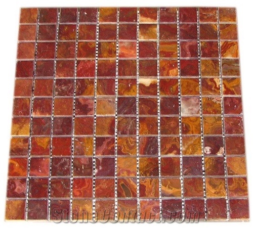 Multi Red Onyx 1x1 Polished Mosaics Meshed On 12x12 Sheet Multi Red Onyx 1x1 Polished Mosaics Meshed On 12x12 Sheet Multicolor