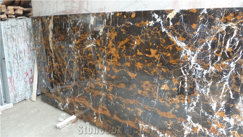 Afghan Black and Gold Portoro Natural Marble Slab Tiles