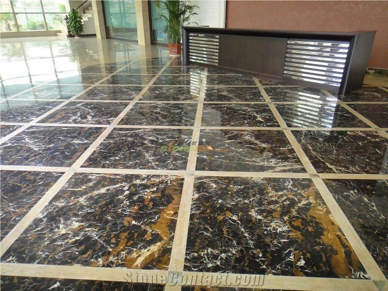 Afghan Black and Gold Portoro Natural Marble Slab Tiles