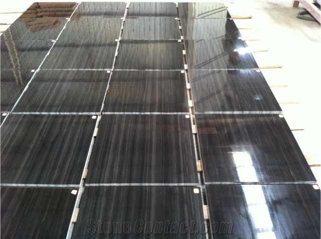 Chinese Black Wood Vein Marble Slab Tile, China Black Marble