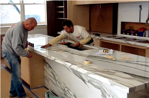 Calacatta Borghini Marble Kitchen Countertop Installation