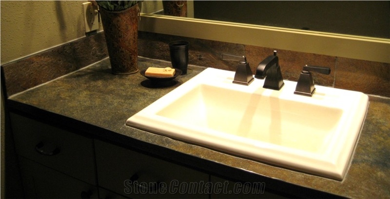 Imperial Multicolor Slate Bath Countertop, Imperial Black Slate Bath Tops