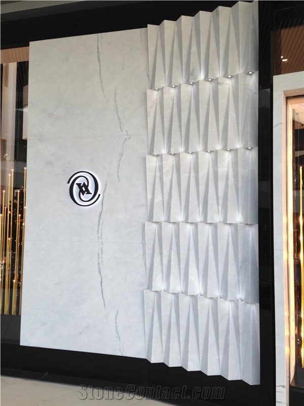 Milas White Marble Wall Installation Project from Turkey