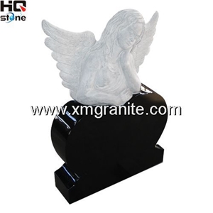 Grey Granite Monument, Grey Granite Angel % Heart Monuments