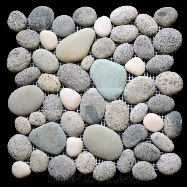 Island Stone Birds Egg Blend Pebble Stone Mosaic Tiles, Grey Marble Mosaic