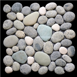Island Stone Birds Egg Blend Pebble Stone Mosaic Tiles, Grey Marble Mosaic