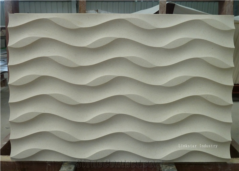 Natural Modular 3-Dimensional Limestone Cladding Tiles, White Limestone Building & Walling