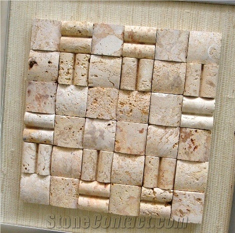 Enmeshed Coral Stone Basketwave Mosaic, Beige Coral Stone Mosaic