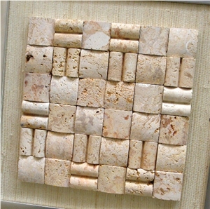 Enmeshed Coral Stone Basketwave Mosaic, Beige Coral Stone Mosaic
