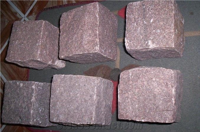 Manga Red Granite Cobble Stone, Manga Brown Granite Cubes, Red Granite Cubes
