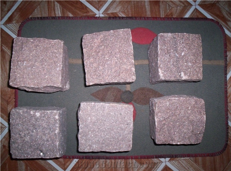 Manga Red Granite Cobble Stone, Manga Brown Granite Cubes, Red Granite Cubes