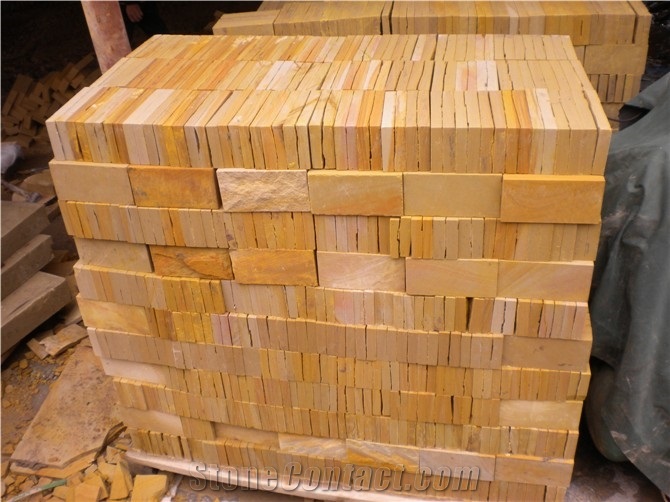 Yellow Wooden Sandstone Slabs & Tiles, China Yellow Sandstone