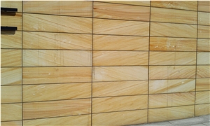 China Yellow Wooden Sandstone Slabs & Tiles