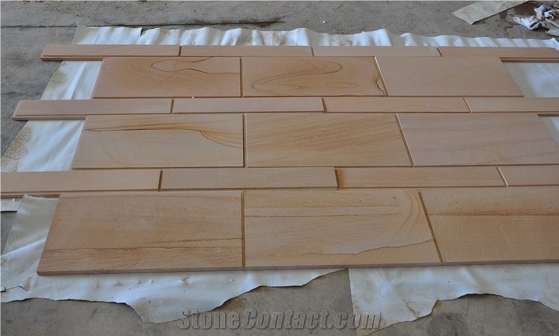 China Yellow Wooden Sandstone Slabs & Tiles
