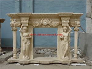 Egypt Cream Marble Statuary Fireplace Mantel