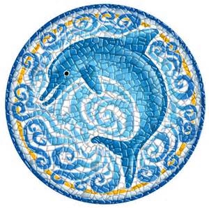 Dolphin Marble Mosaic Floor Tile, Blue Marble Mosaic