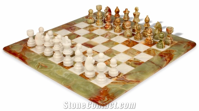 Green White Onyx Chess Board Set