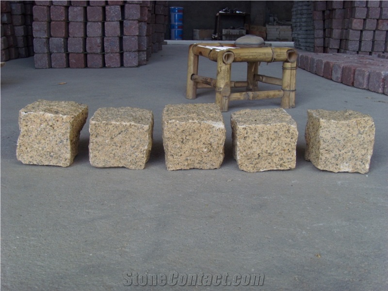 Putian Rust Granite Cobble Stone,Yellow Granite Cube Stone