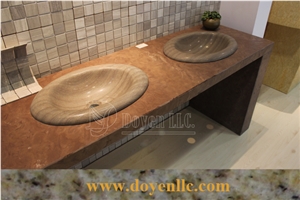 China Purple Wooden Sandstone Bathroom Vanity with Top Oval Basins