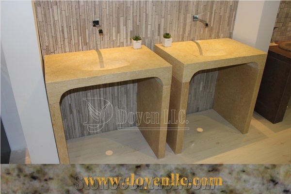 New Beige Marble Bathroom Vanity and Top Vessel Bowls