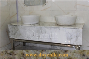 Rosy Sunset Marble Bathroom Vanity Top with Top Basins