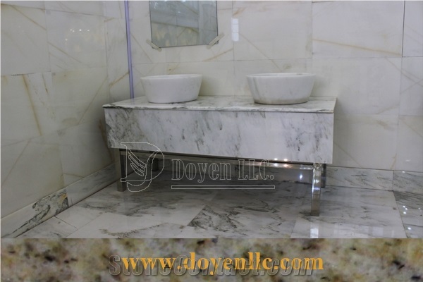Rosy Sunset Marble Bathroom Vanity Top with Top Basins